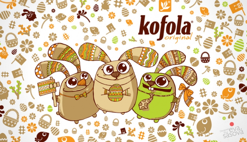 Rabbits (lef and right) and background design for Kofola Easter edition. Freelanced for Butterflies & Hurricanes.